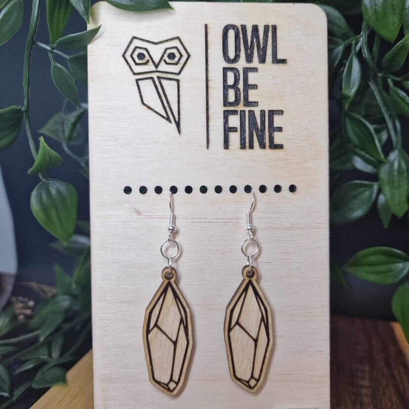 Handmade Natural Wood Earrings β Crystal Engraving