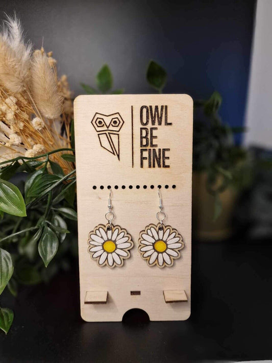Handmade Natural Wood Earrings – Painted Daisies