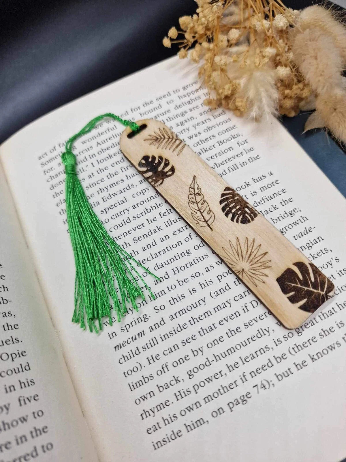 Handmade Natural Wood Bookmark - Monstera & Botanical Leaf Engraving