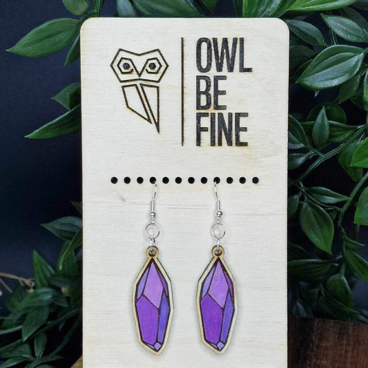 Handmade Natural Wood Earrings – Hand-Painted Crystal Engraving